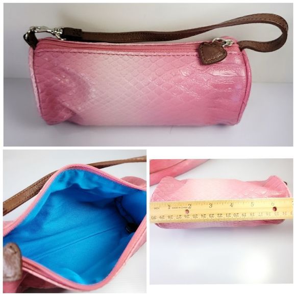 Sharif Studio Pink Snakeskin Embossed Leather Purse & Wristlet Bundle - Picture 9 of 11